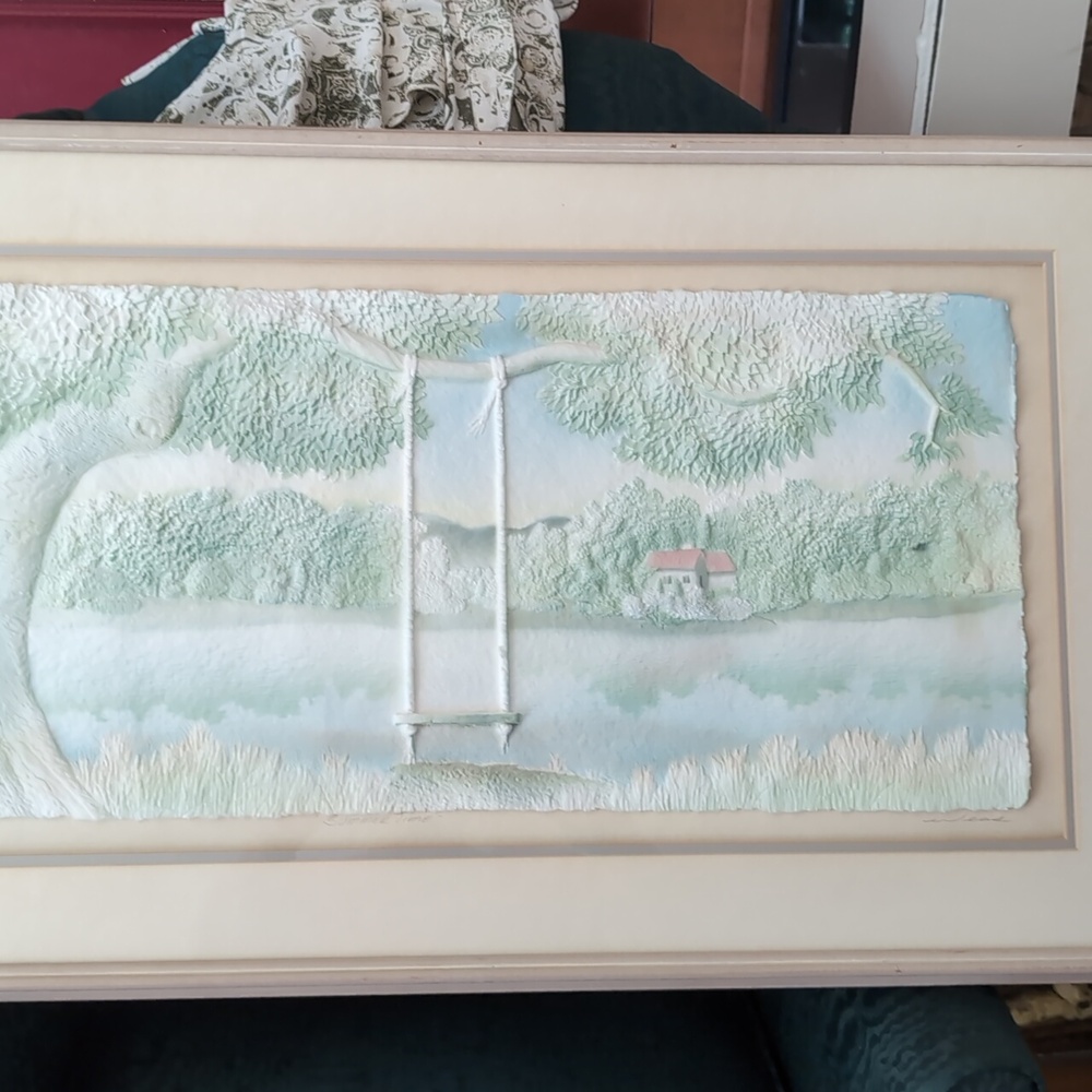 Wess ~ Framed Print~ Pastel with Tree Swing & Lake